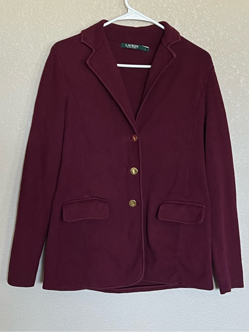Lauren Ralph Lauren Deep Wine Cotton Blend Blazer with Gold Buttons size Large